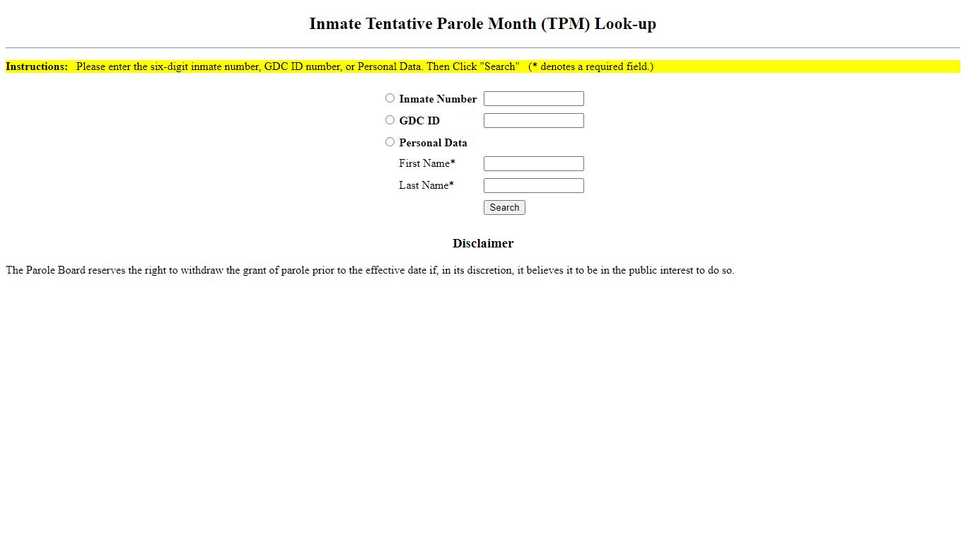 Inmate Tentative Parole Month (TPM) Look-up - pap.state.ga.us